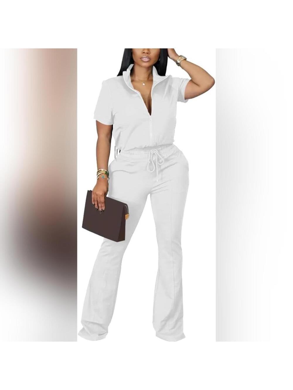 NWT HBQ 2 Piece Casual Zip Up Jacket Wide Leg Pant Lounge Set Tracksuit, Medium